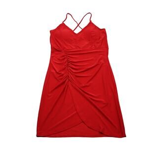 Fashion Magazine Dress Womens M Red Sleeveless Pleated Halter Bodycon Wrap Dress